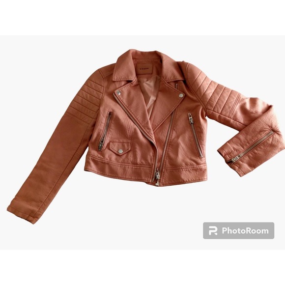 BLANKNYC Women's Pretty In PinkFuax Leather Long Sleeve Crop Moto Jacket Sz XS - Picture 11 of 12